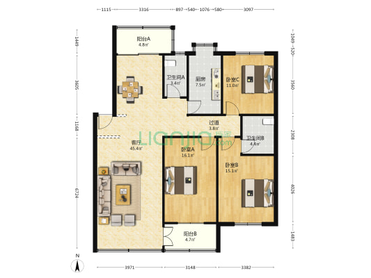 兴汉门公寓 3室1厅2卫 138平方