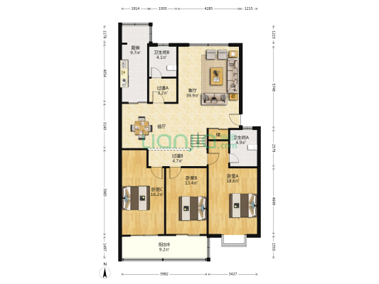 兴业北云鹤花园三期 3室1厅2卫 175平方