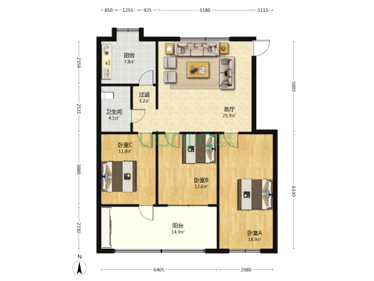 襄樊市中心医院东院小区 3室1厅1卫 116平方