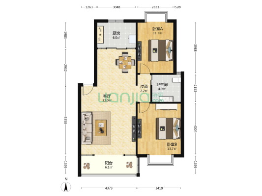 颐园小区 2室1厅1卫 89平方
