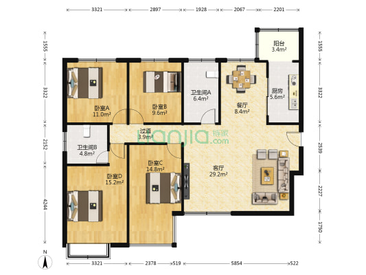 融富中心B区 4室2厅2卫 142平方