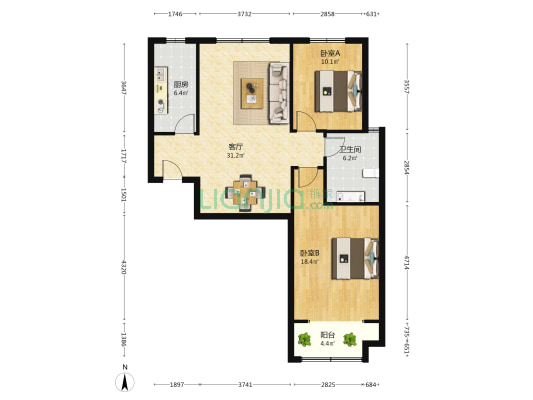 百岛绿城 2室1厅1卫 108平方