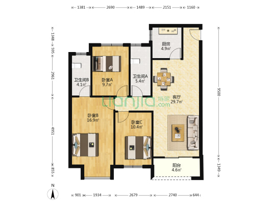恒基凯旋门三C期 3室1厅2卫 120平方