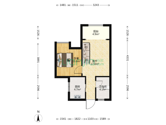 源海公寓 1室1厅1卫 56平方