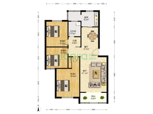水景雅苑 3室2厅1卫 117平方