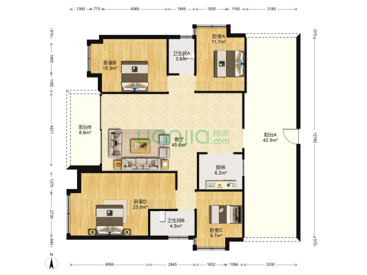 大步海滨花园 4室1厅2卫 148平方