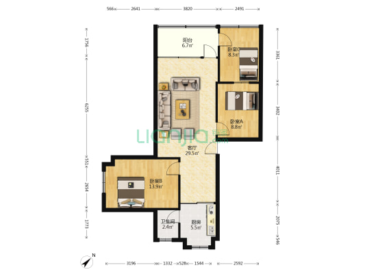 八达巷14号 3室1厅1卫 77平方