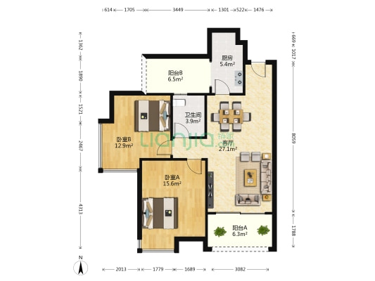 翡翠绿洲湖绣苑 2室1厅1卫 95平方
