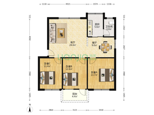 广西壮族自治区林业勘测设计院 3室2厅1卫 103平方