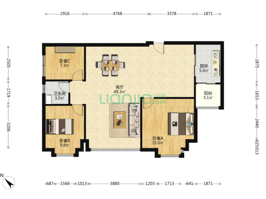 中豪大厦 3室1厅1卫 116平方