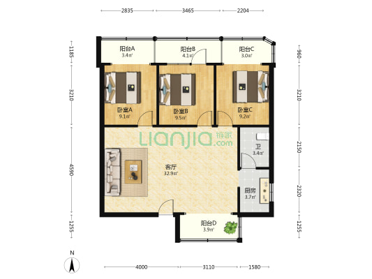 省生产资料集团公司二横路宿舍楼 3室1厅1卫 84平方