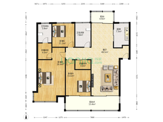 金鸡湖花园 3室1厅2卫 165平方