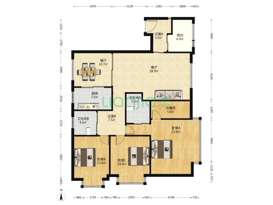 彩虹国际 3室2厅2卫 179平方