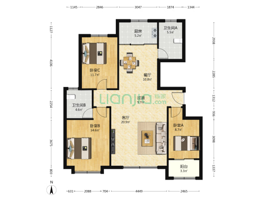金润香榭居 3室2厅2卫 127平方
