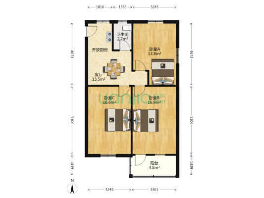 劳动路344号 3室1厅1卫 78平方
