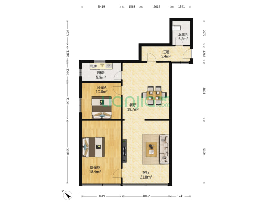 立丹大厦 2室2厅1卫 104平方