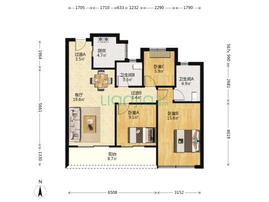 花曜里 3室1厅2卫 98平方