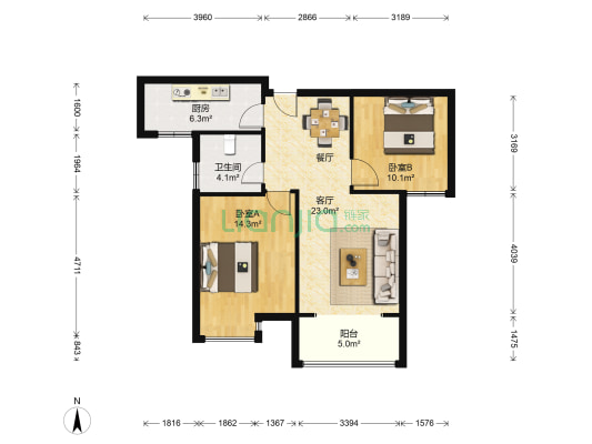 宜乐苑 2室1厅1卫 85平方
