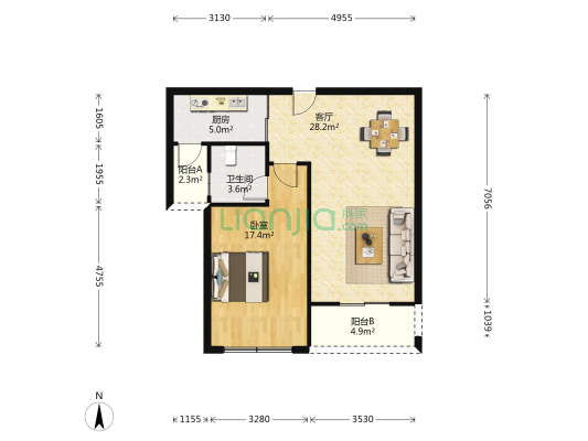 胜利新街 1室1厅1卫 65平方
