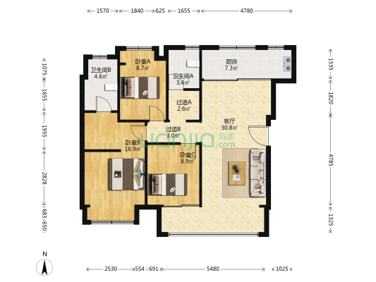 融创溪山春晓一期一地块 3室1厅2卫 97平方