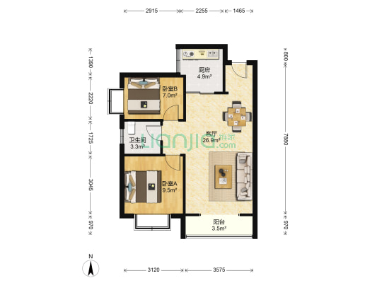 海伦国际 2室1厅1卫 78平方