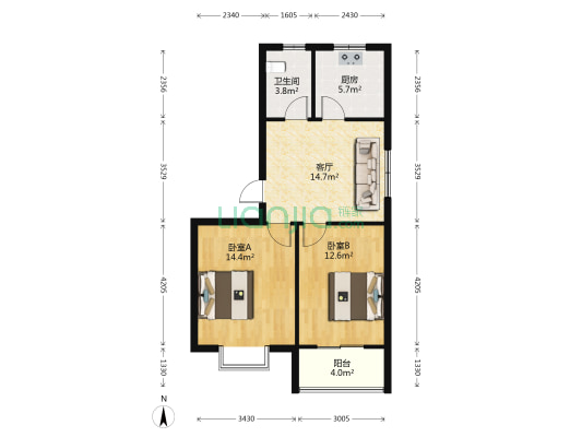 新新家园 2室1厅1卫 74平方