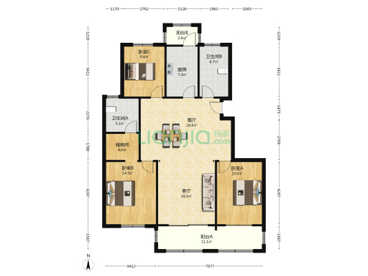 江海东苑 3室2厅2卫 142平方