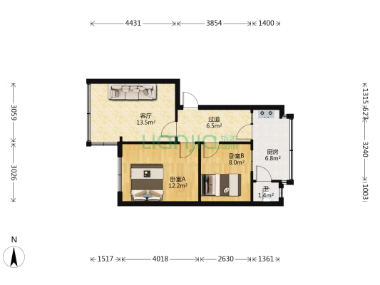 牡丹街15号 2室1厅1卫 54平方