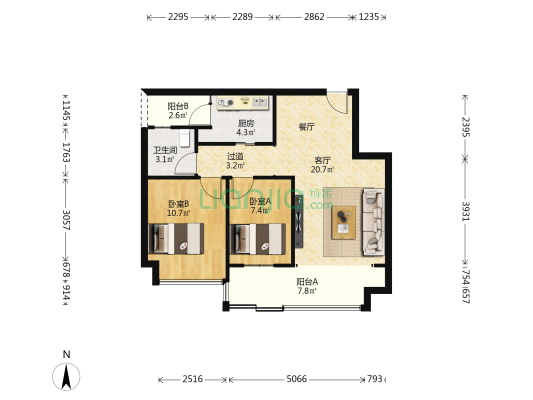温馨里 2室1厅1卫 70平方