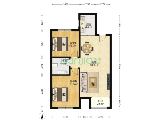 瑞海澜山 2室1厅1卫 92平方