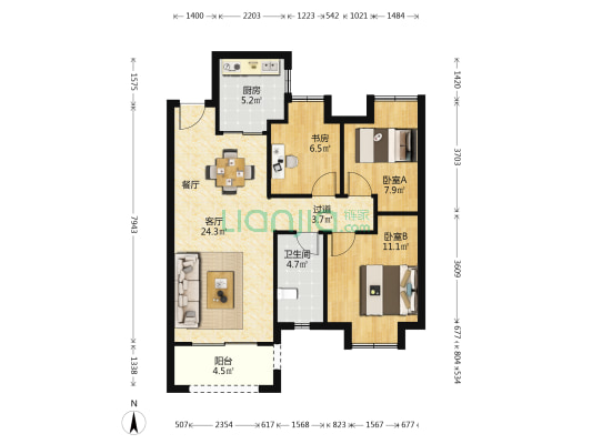 雅居乐花园3期 3室1厅1卫 88平方
