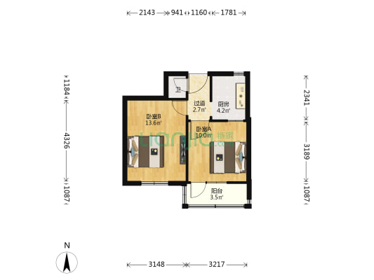 建设路52号 2室0厅1卫 43平方