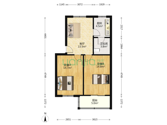 万松街航空社区 2室1厅1卫 69平方