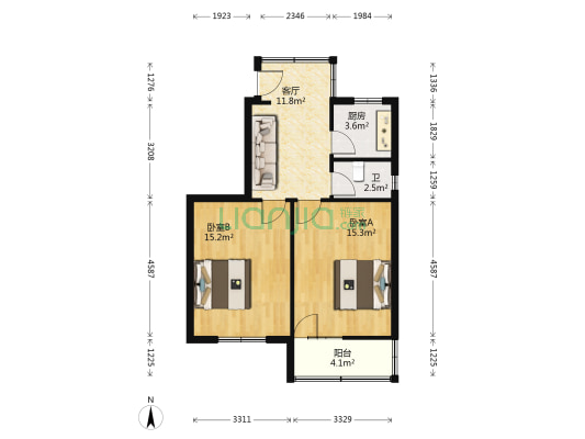 塔南新村文明小区 2室1厅1卫 64平方