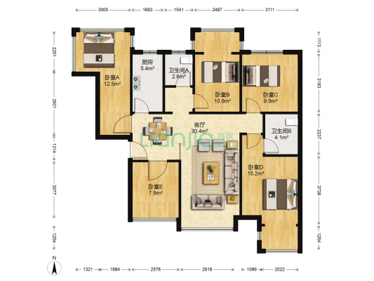 华夏第九园 5室1厅2卫 103平方