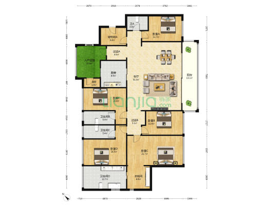 力迅观麓公馆 5室1厅4卫 247平方
