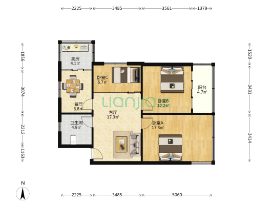 烟厂家属院 3室2厅1卫 84平方