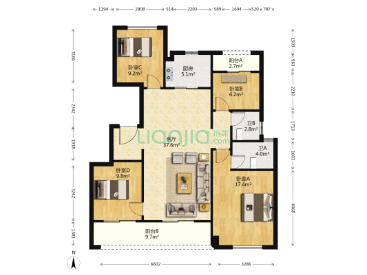 悦珑府 4室1厅2卫 125平方