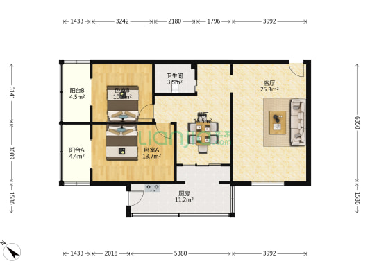 营福苑 2室2厅1卫 95平方