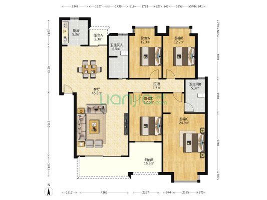 林业新村二区 4室1厅2卫 162平方