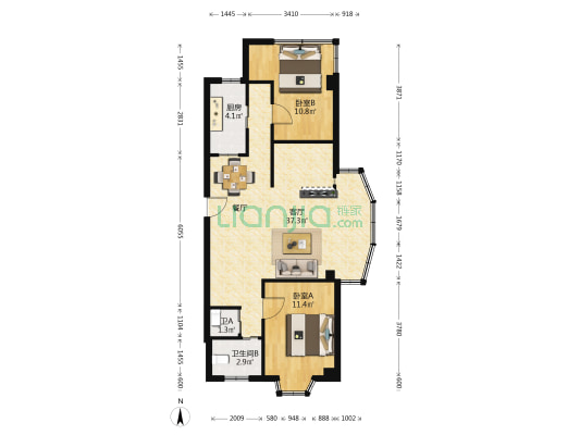 永升松柏中心 2室1厅2卫 82平方