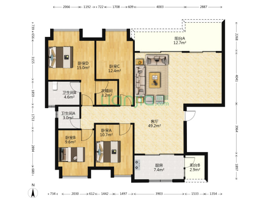 龙湖景粼天著芳满庭 4室1厅2卫 148平方
