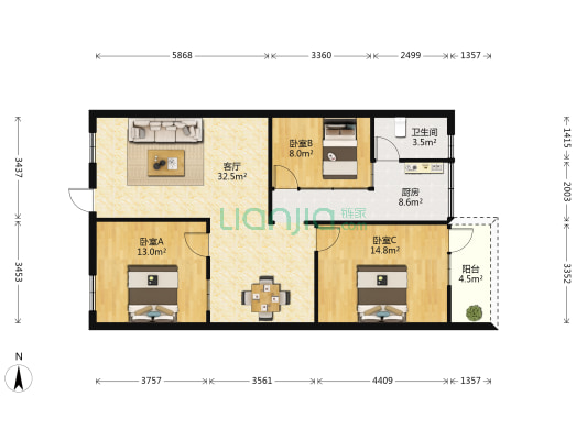 百大花园 3室1厅1卫 99平方