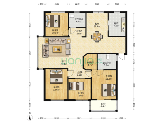 金沙学府 4室2厅2卫 146平方