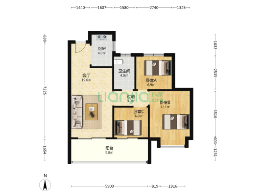 尚泽·琪瑞东郡 3室1厅1卫 89平方