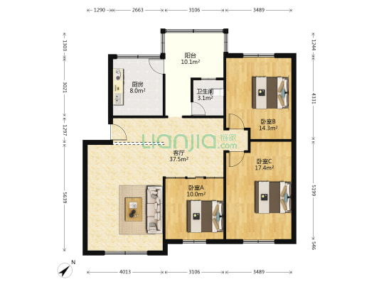 前进巷122号 3室1厅1卫 120平方