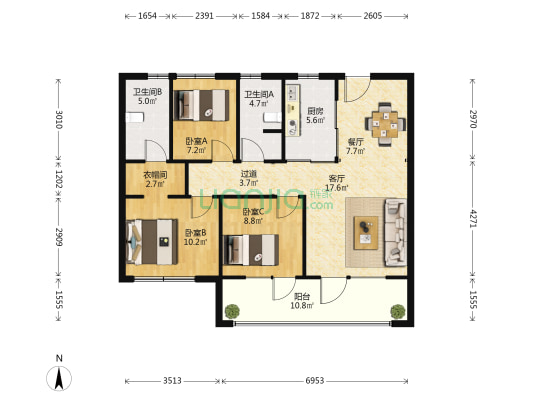 万科新都会一期 3室2厅2卫 118平方