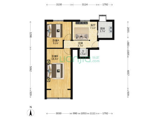 西坪粮油家属院 2室1厅1卫 54平方