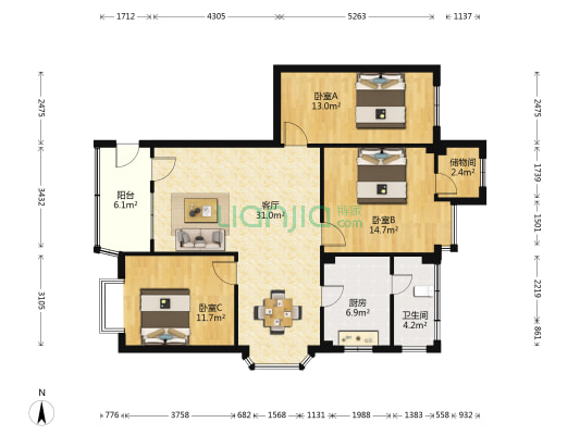 大江路 3室1厅1卫 111平方