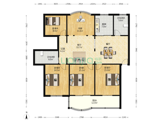 人民中路256号 5室1厅2卫 151平方
